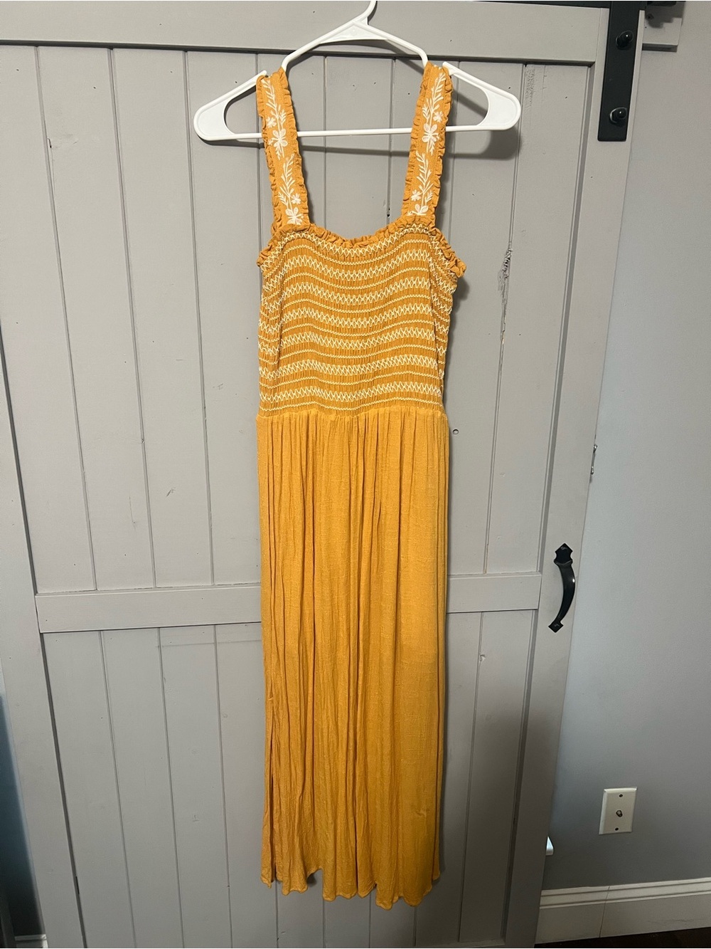 Sunshine Yellow Smocked Maxi Dress with Embroidered Straps